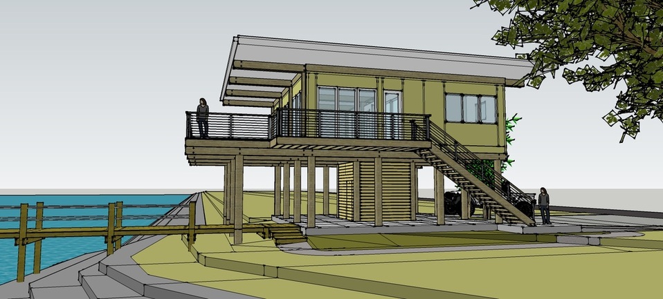 BoxOnTheBay, exterior, side view, by pensacola architect d.l.stenstrom
