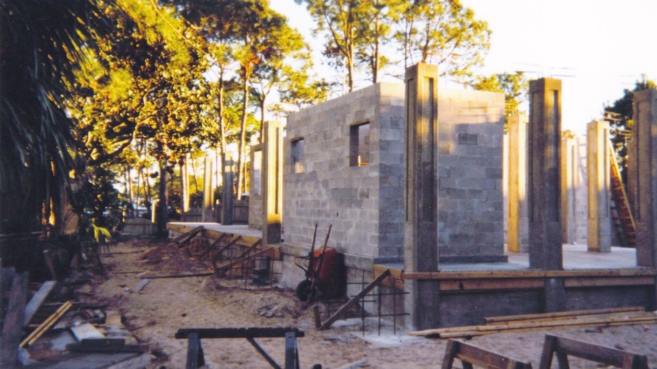 TidalHouse, exterior, rear view, under construction, by pensacola architect d.l.stenstrom